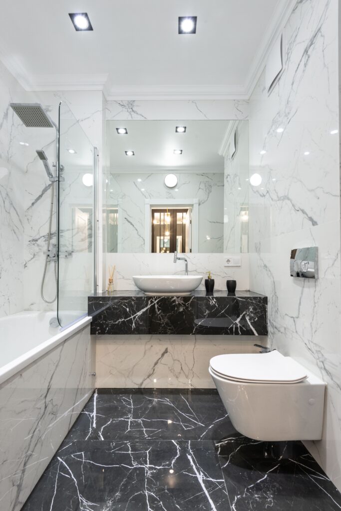 Bathroom Refubrishment London Black and Matte Tiles